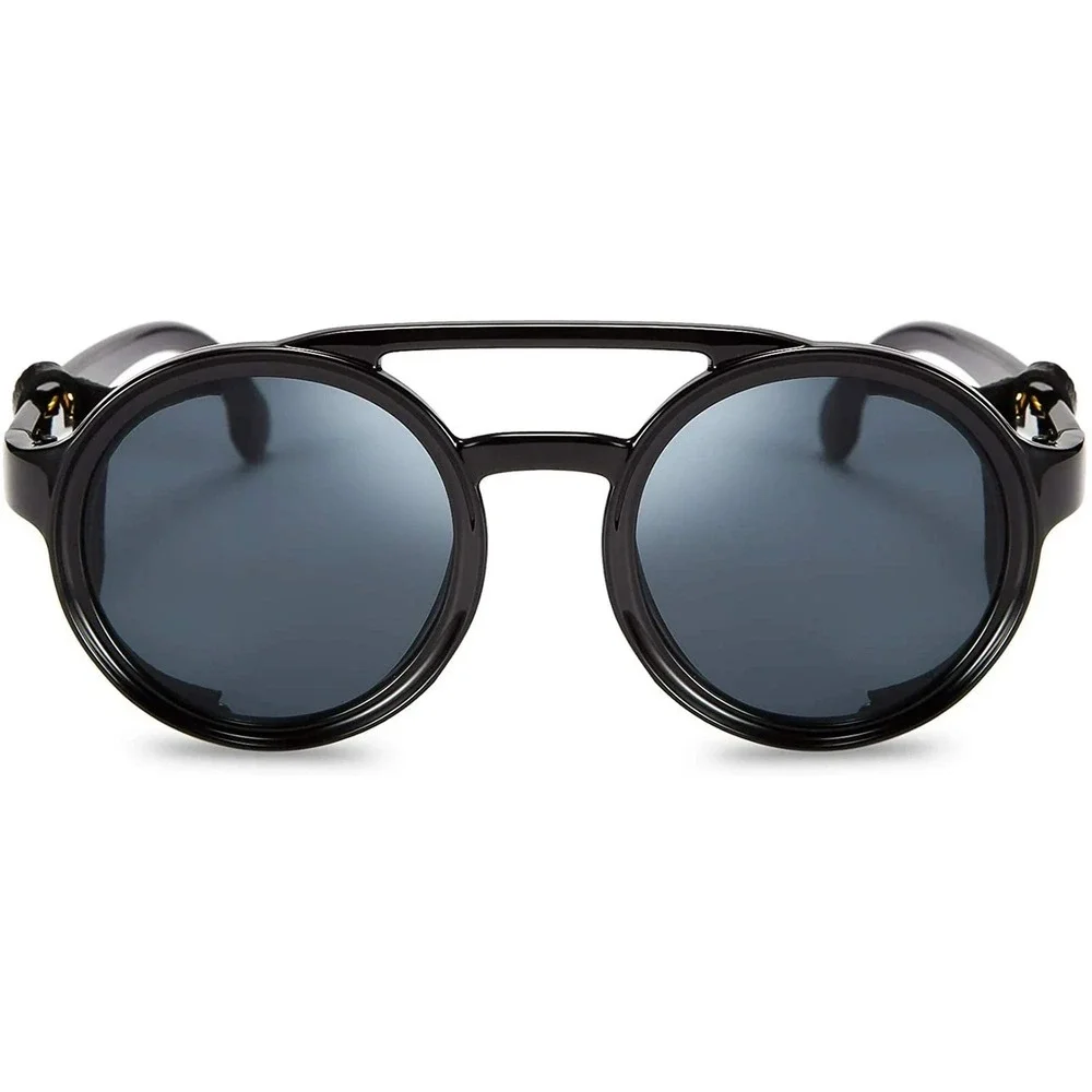 Steampunk Sunglasses Round Goggles Side Shield Rivets Retro Vintage Style Lentes